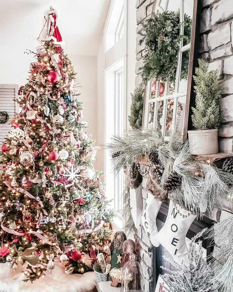 Stately Christmas Tree Full of Red and White Decor