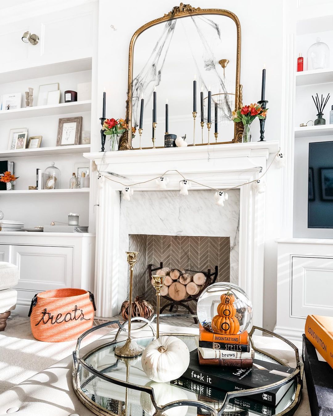 Sophisticated Halloween Fireplace with Elegant Decor