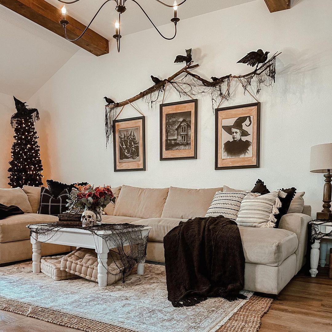 Classic Halloween Living Room with Gothic Decor