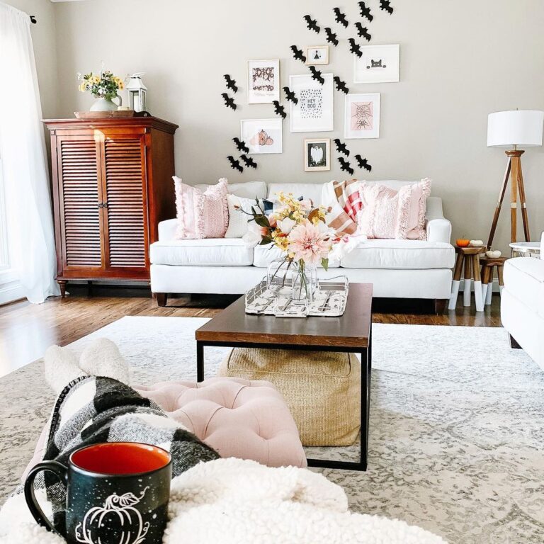 Subtle Halloween Living Room with Bat Decor