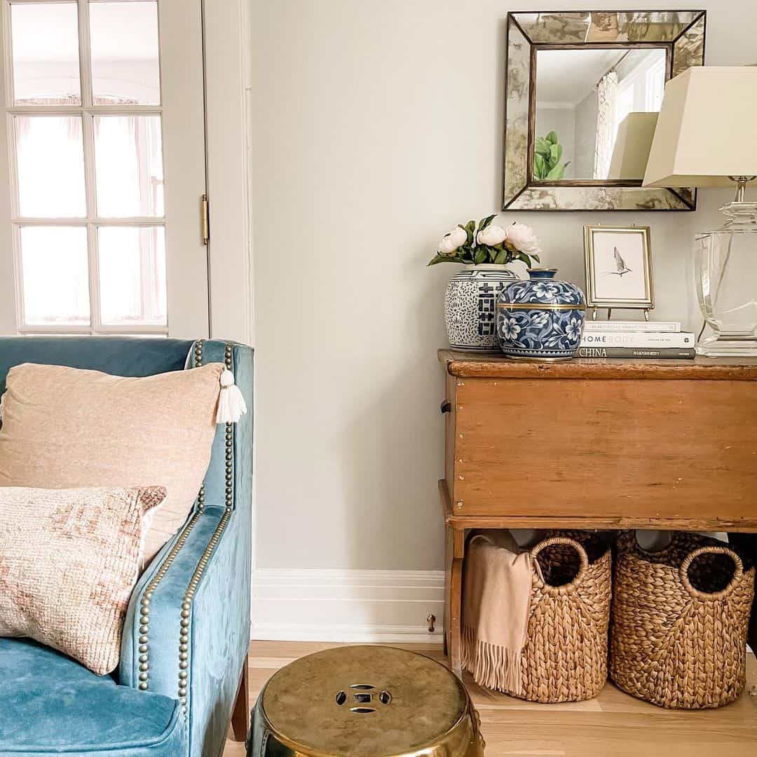 Studded Blue Velvet Living Room Chair