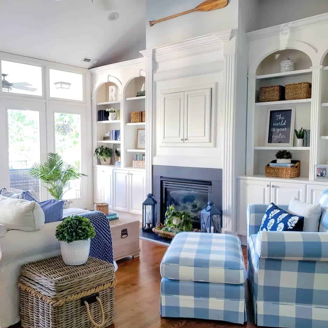 Blue Gingham Armchair with Ottoman