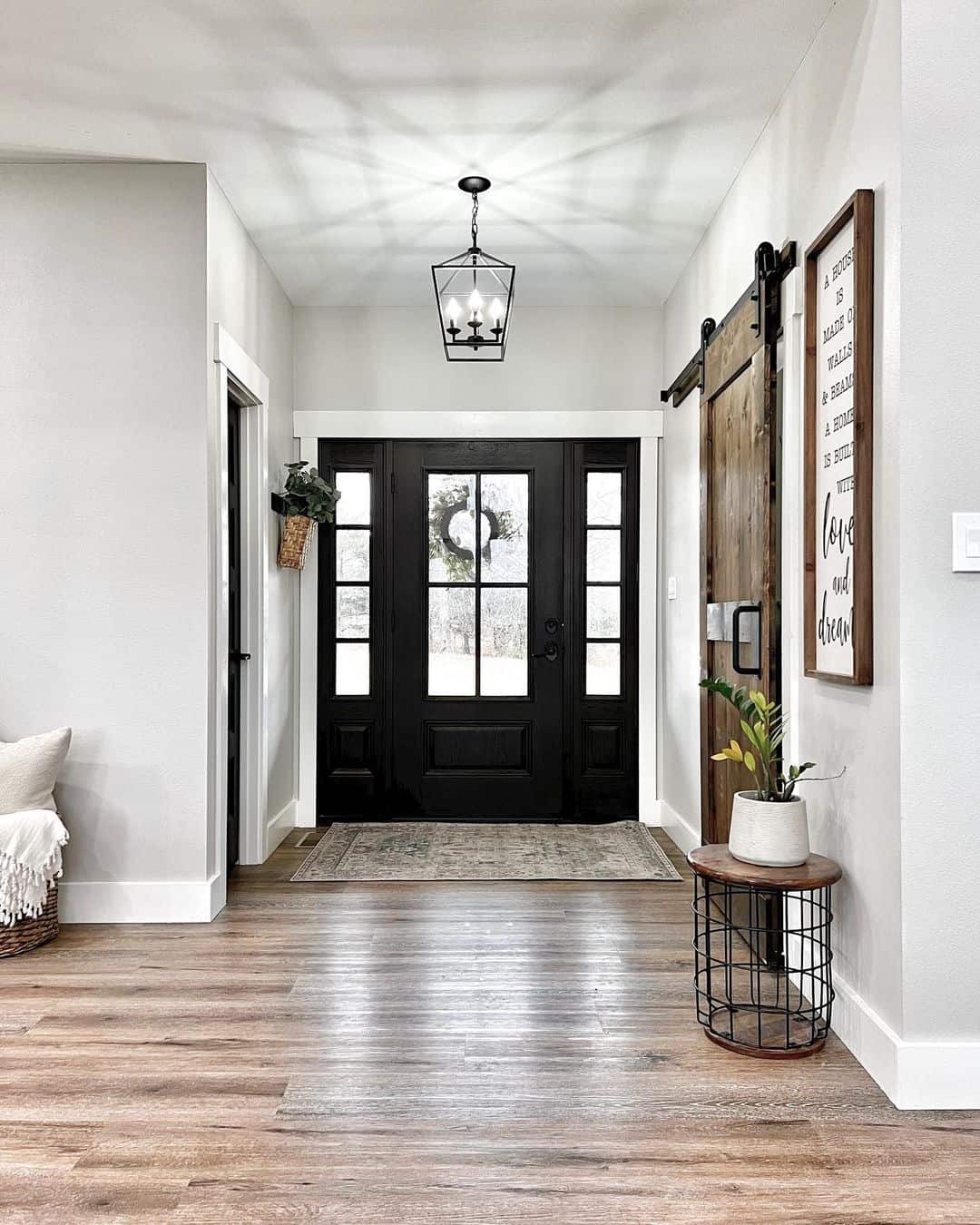Wood and Black Wire Entryway Table