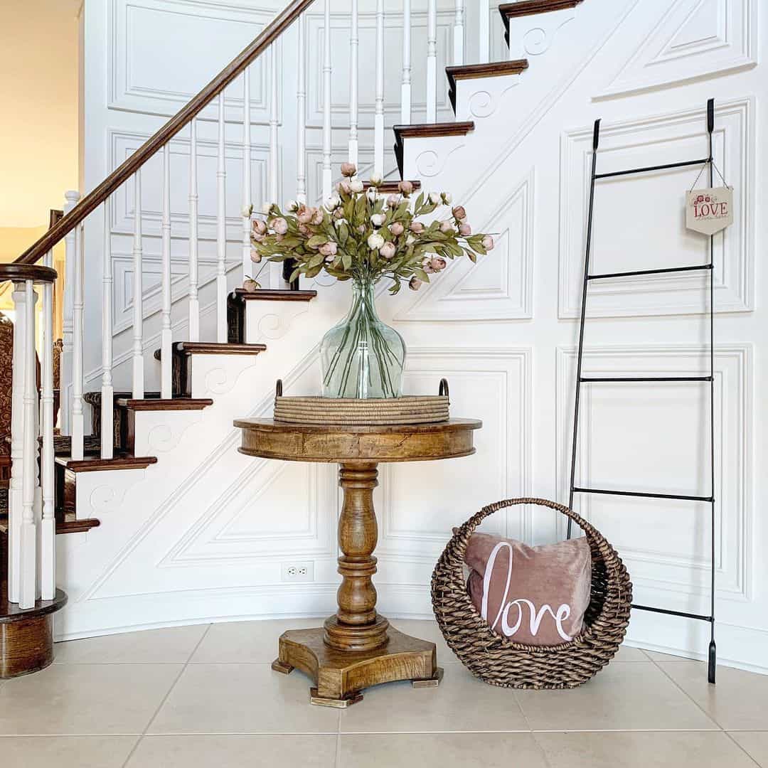 Antique Round Stained Wood Entryway Table