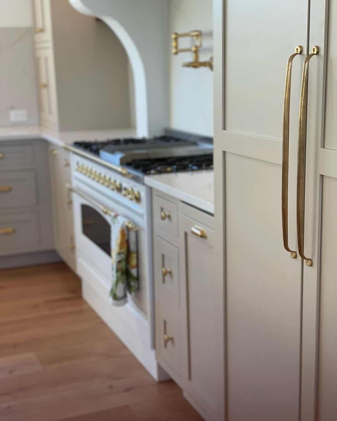 Neutral Kitchen With Gold Handles