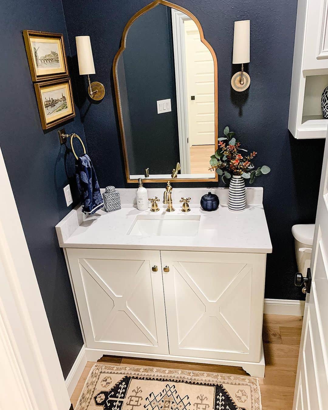 Vintage Bathroom with Dark Blue Walls