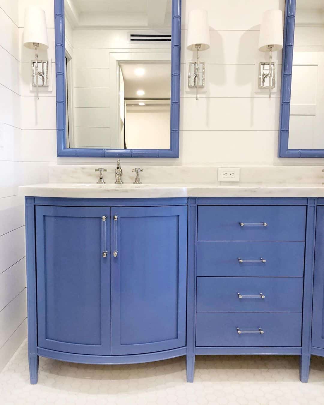 Shiplap Walls with Blue Bathroom Décor