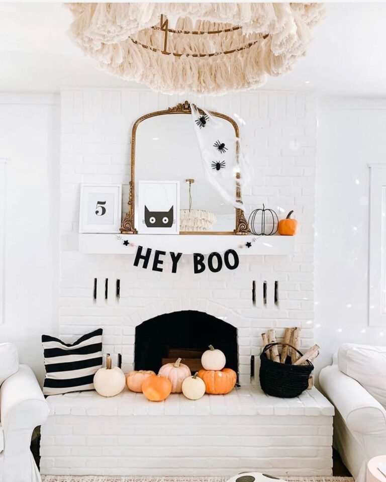Bright and Playful Halloween Mantel with Minimalist Decor