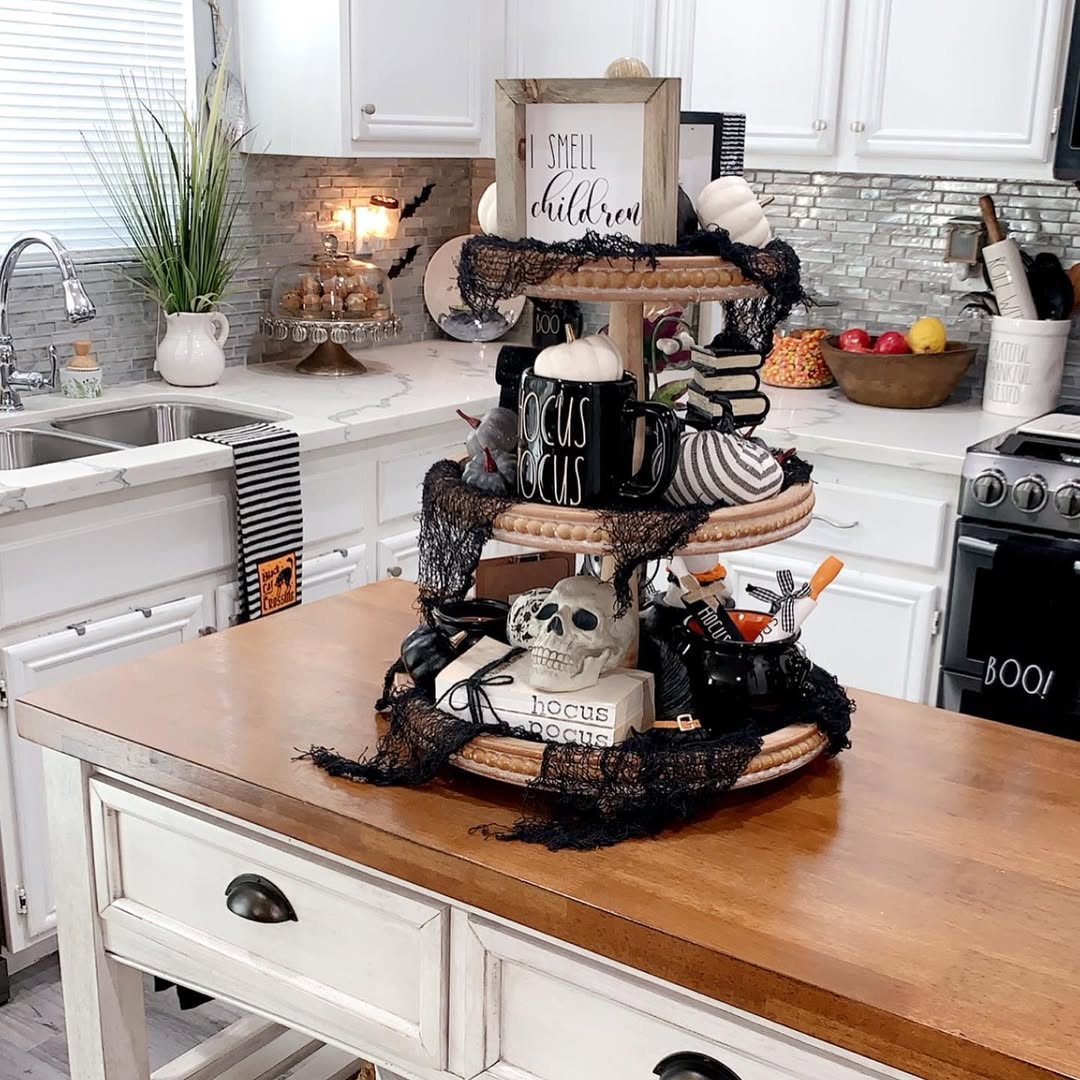 Farmhouse Spookiness on a Tiered Tray