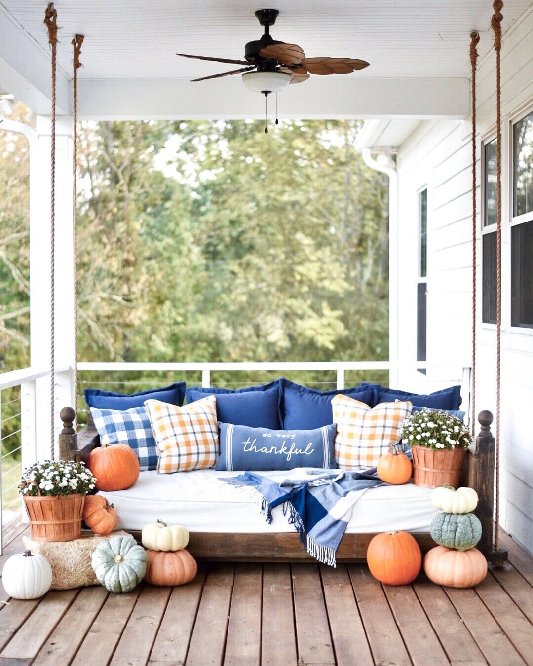 Plaid Pillows on the Porch