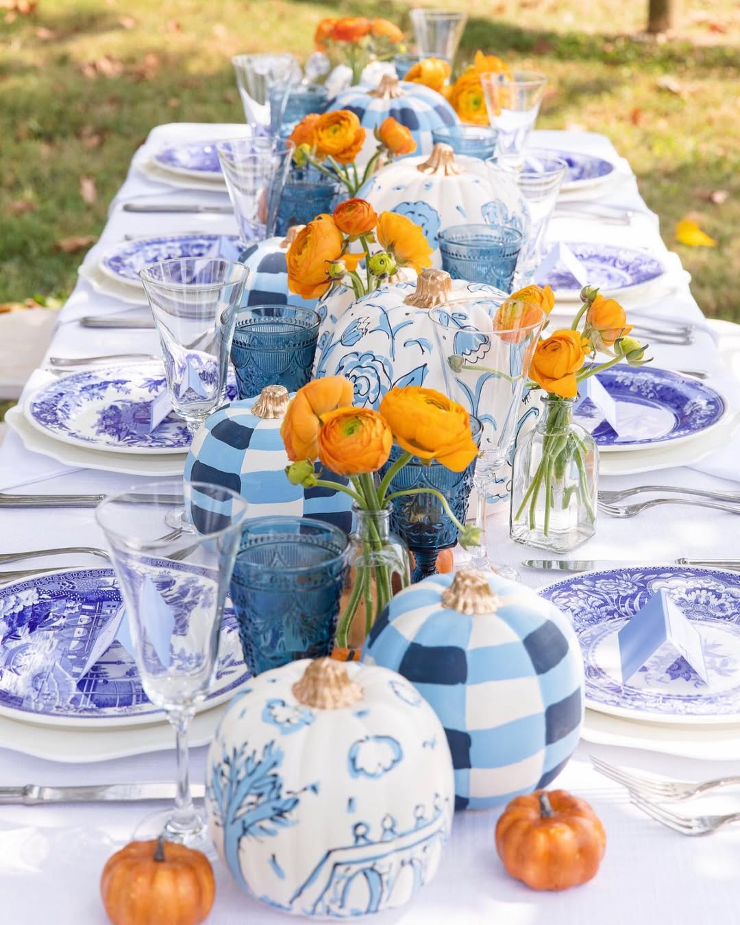 Gingham Gourds In A Garden Setting