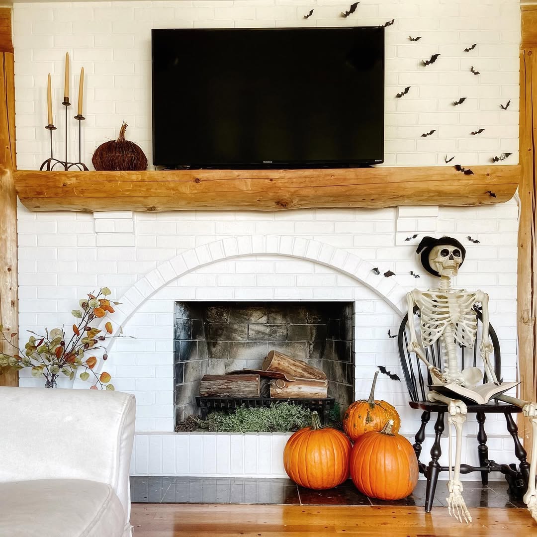 Reading by the Fireplace With Skeleton Style