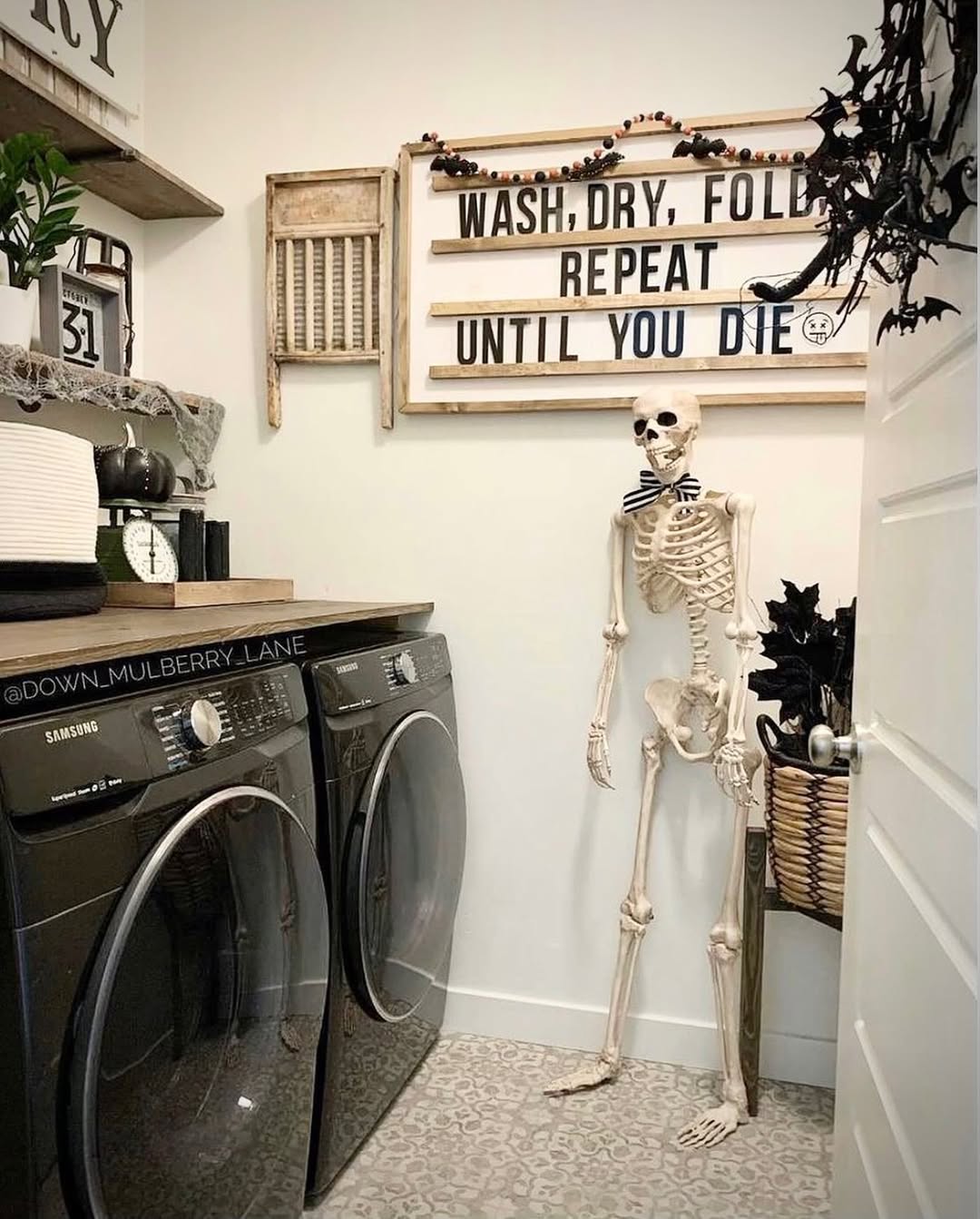 Skeleton Sass in a Haunted Laundry Room