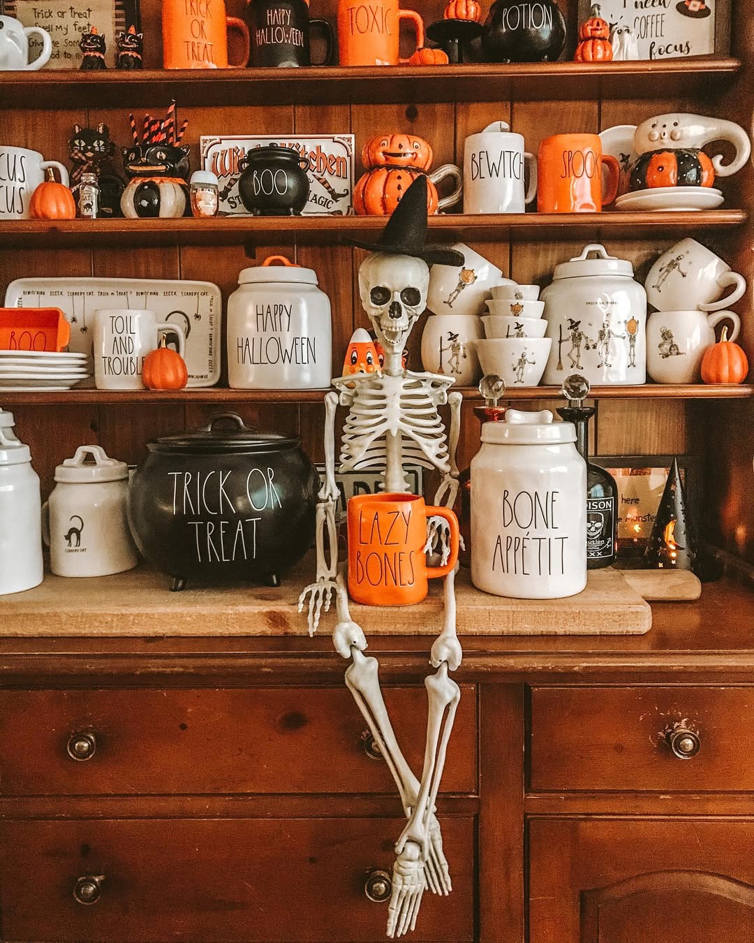 Relaxed Skeleton in a Halloween Hutch