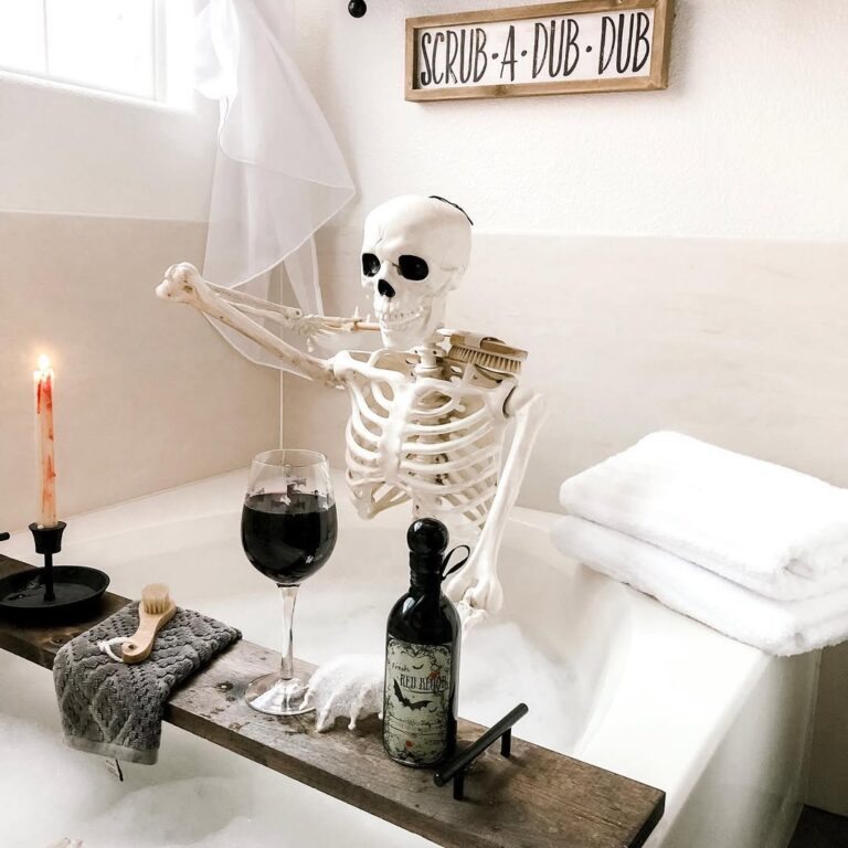 A Skeleton Enjoys a Spooky Soak in Style
