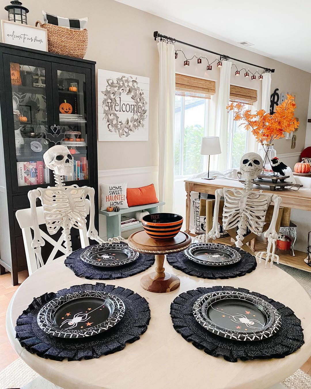 A Spooky Dinner Table with Skeleton Guests