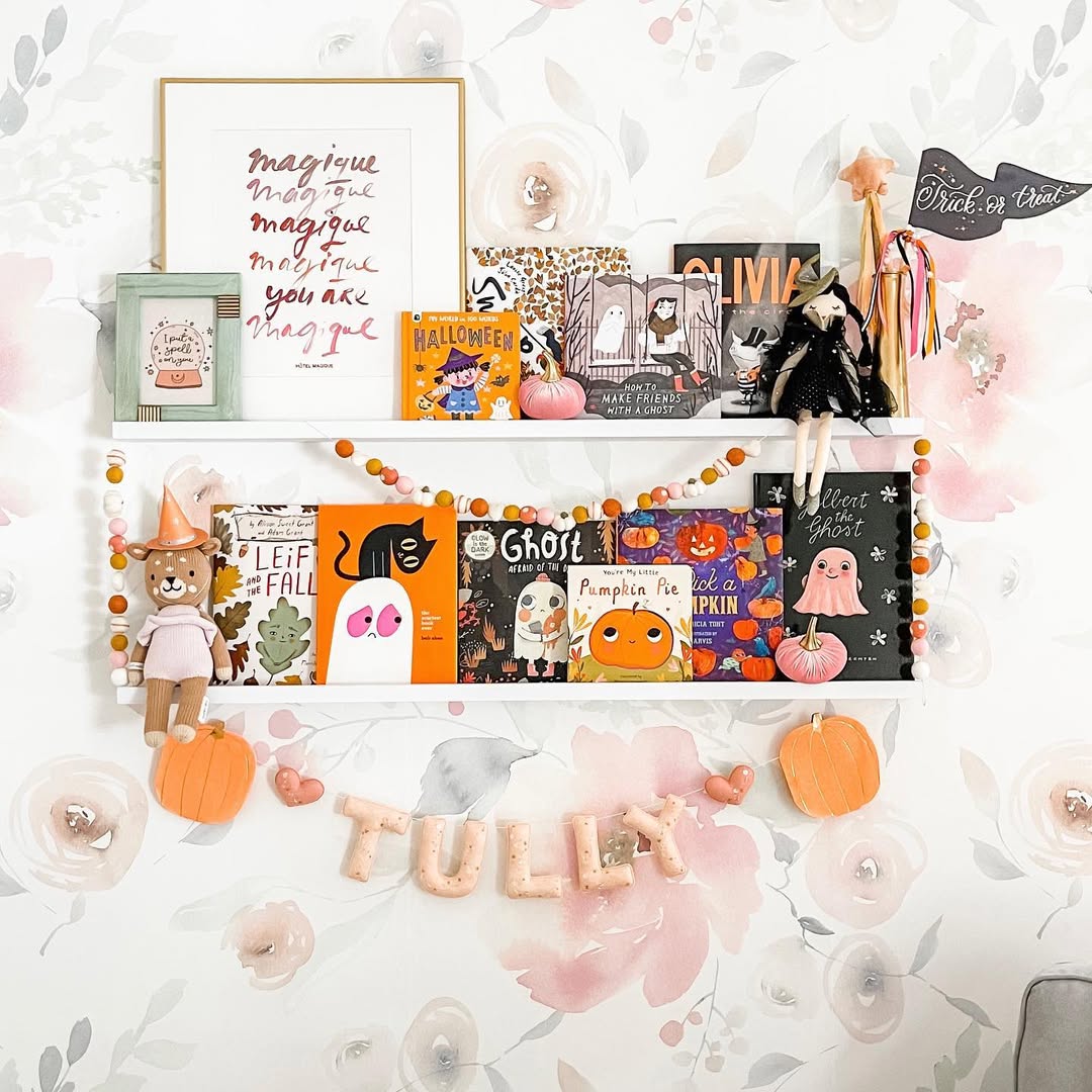 Pink Halloween Shelf Decor