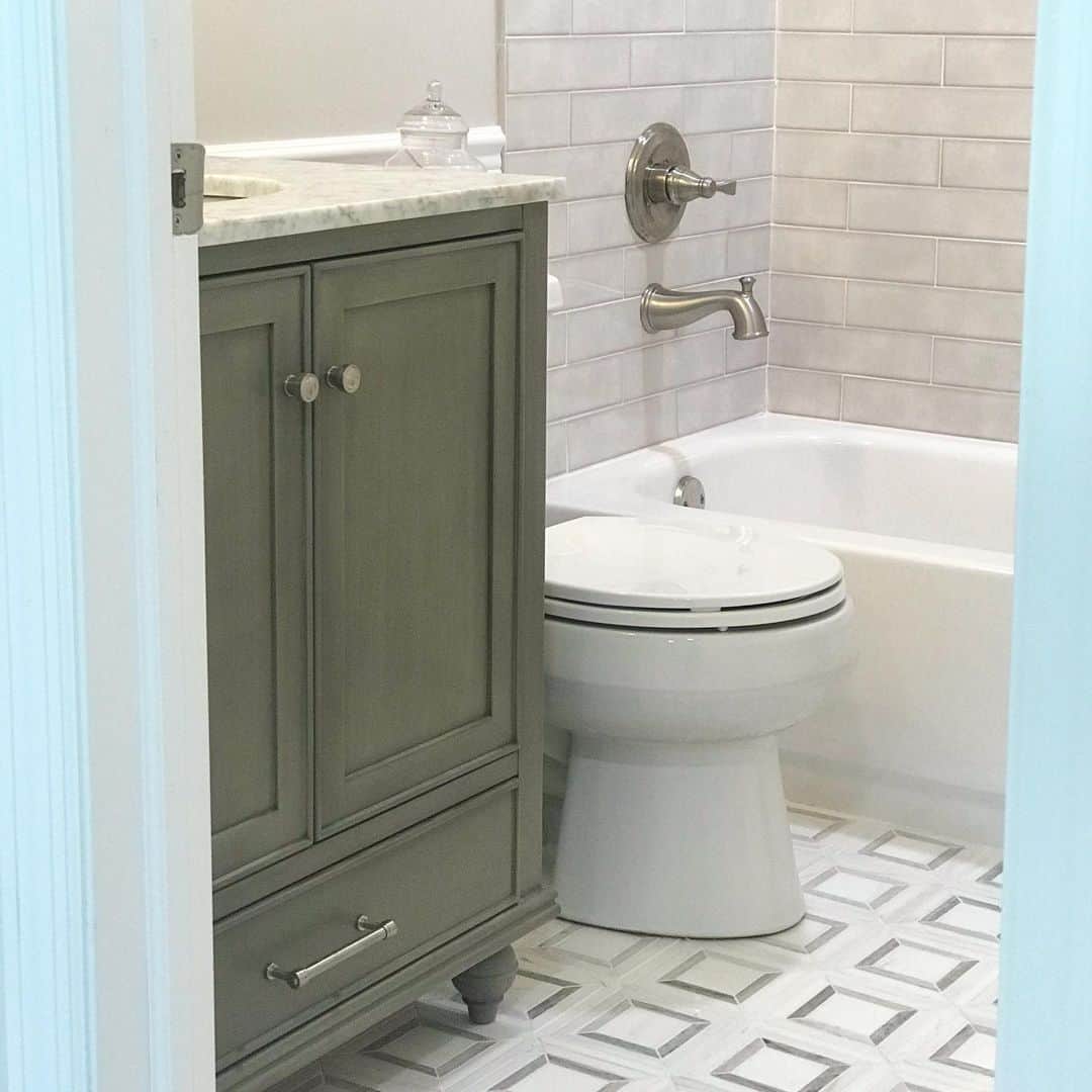 Wooden Vanity on Tiled Flooring