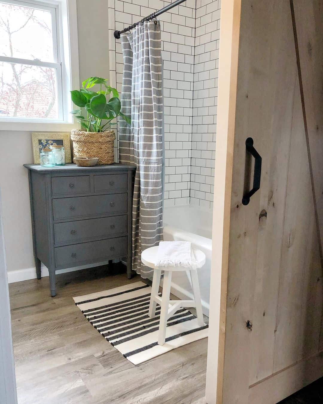 Sliding Barn Door Into Farmhouse Bathroom