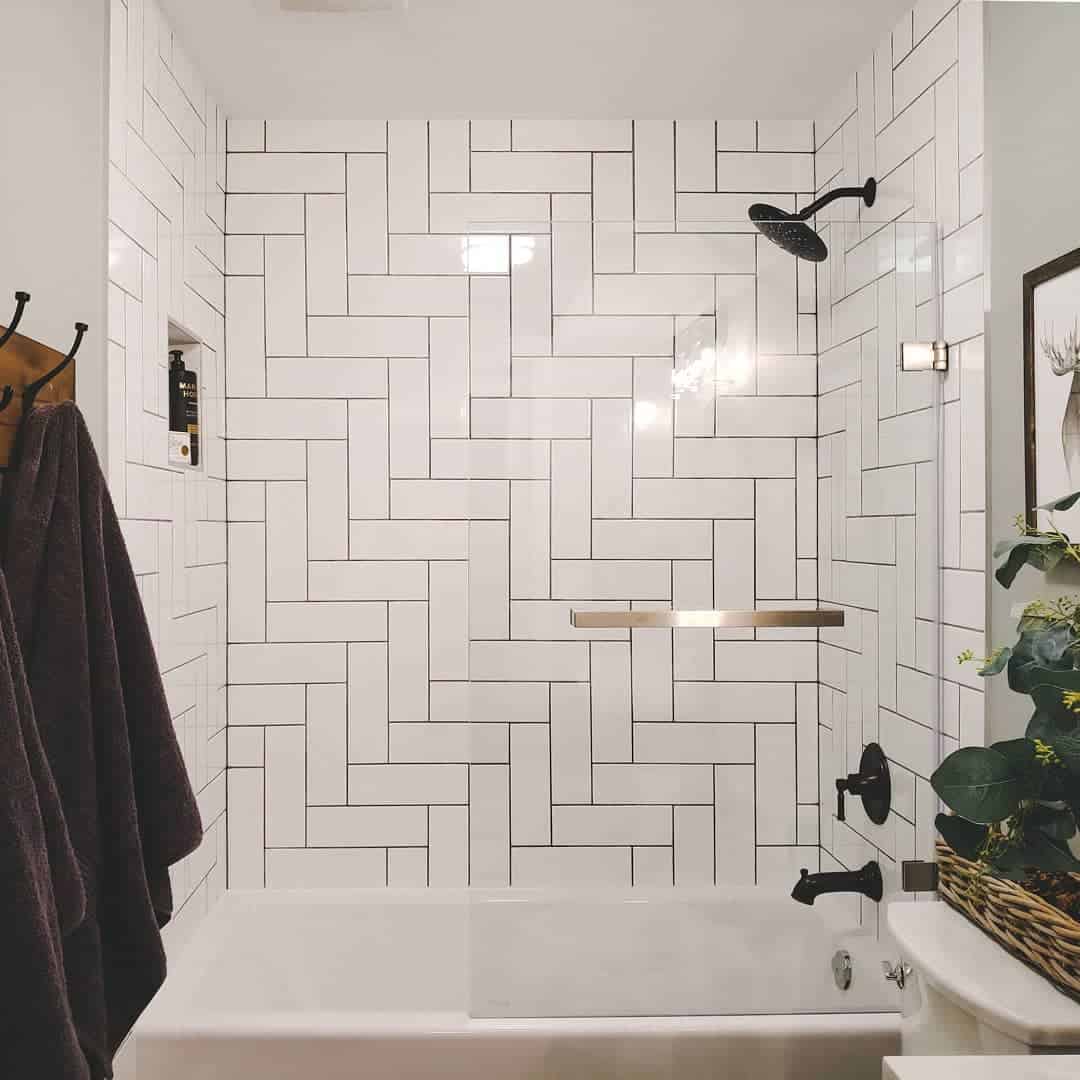 Glass Panel and Herringbone Tile Walls