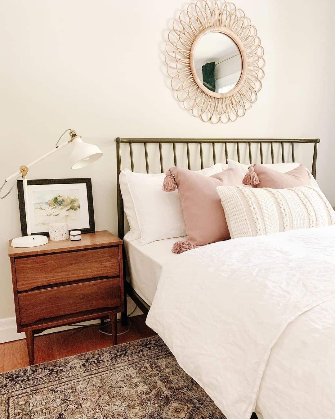 Bedroom with White and Gold Reading light