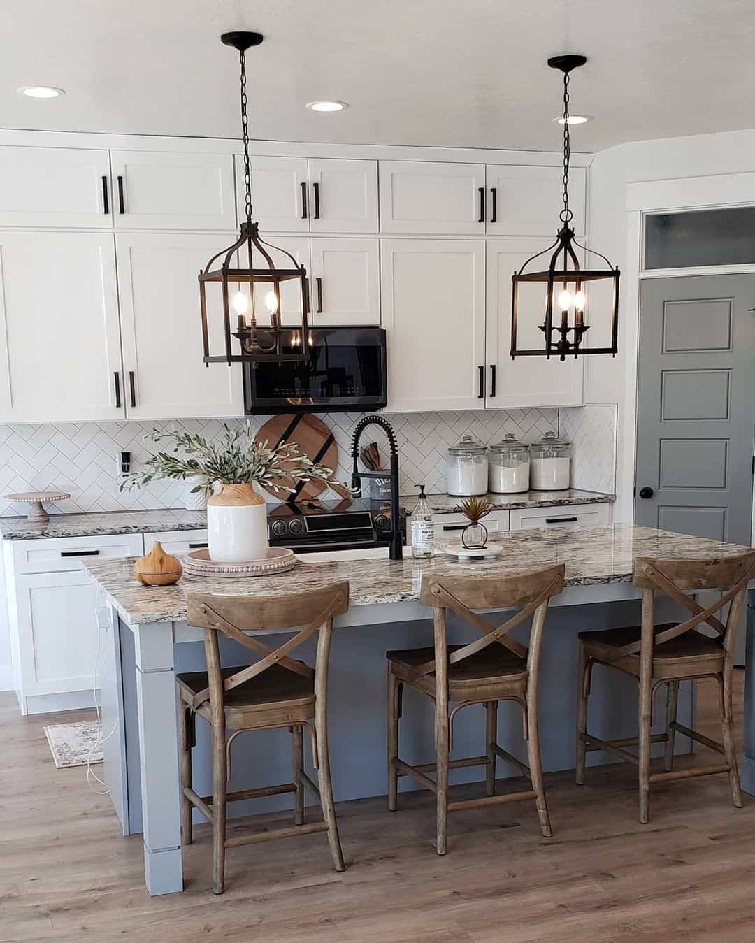 Farmhouse Kitchen With Brown Counters and Black Hardware Ideas
