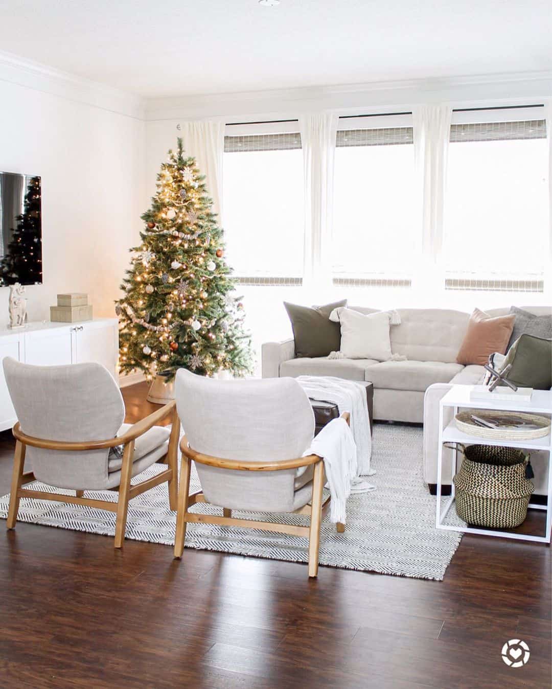 Living Room with Wood and Gray Chairs