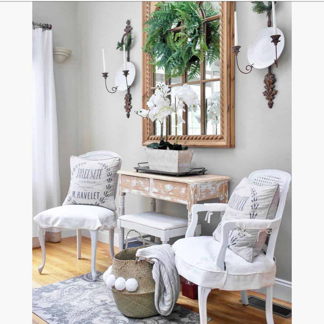 White Cane Chairs with Seat Covers