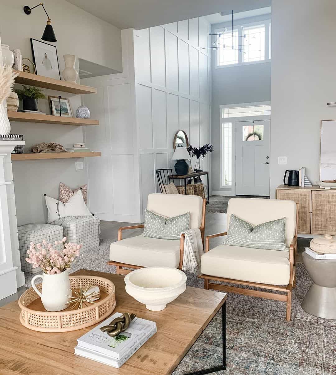 Wood and Beige Living Room Accent Chairs