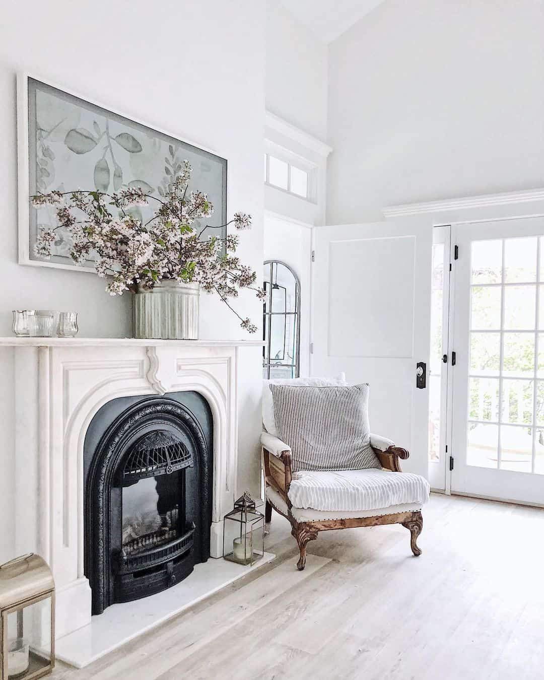 Antique Wood and White Accent Chair