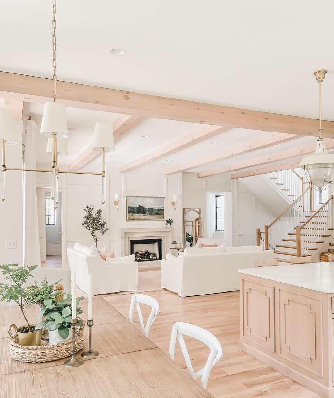 Blond Wood Ceiling Beams in Living Room