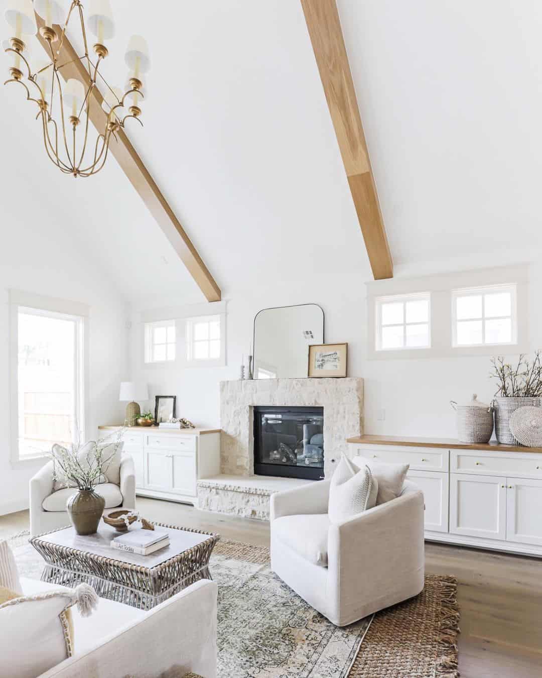 Living Room with Exposed Wood Beams