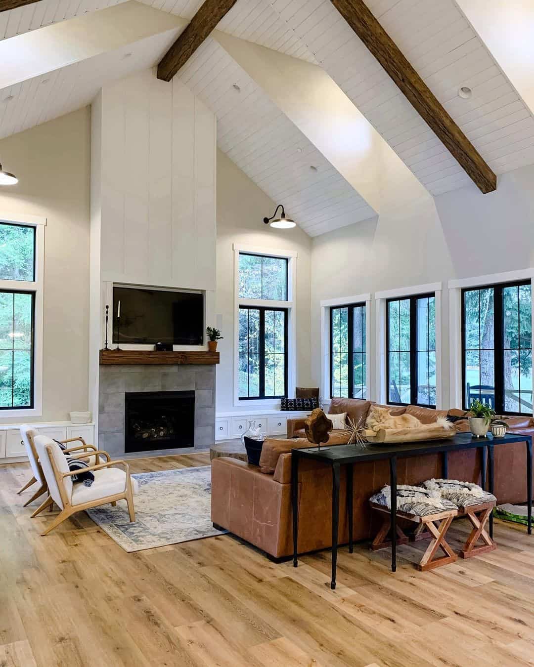 Living Room with Gray Tile Fireplace