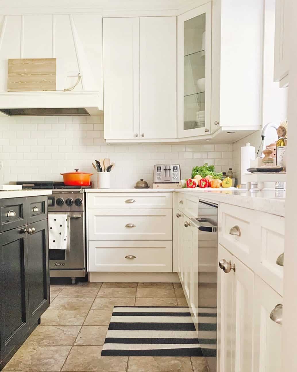 Black and White Striped Kitchen Mat