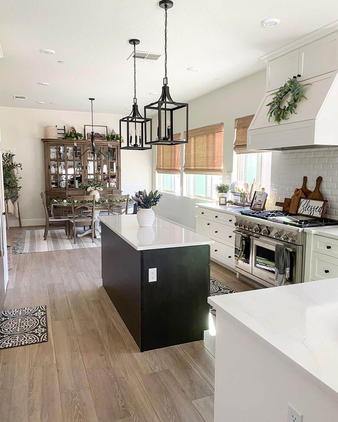 Black Kitchen Island With White Countertop