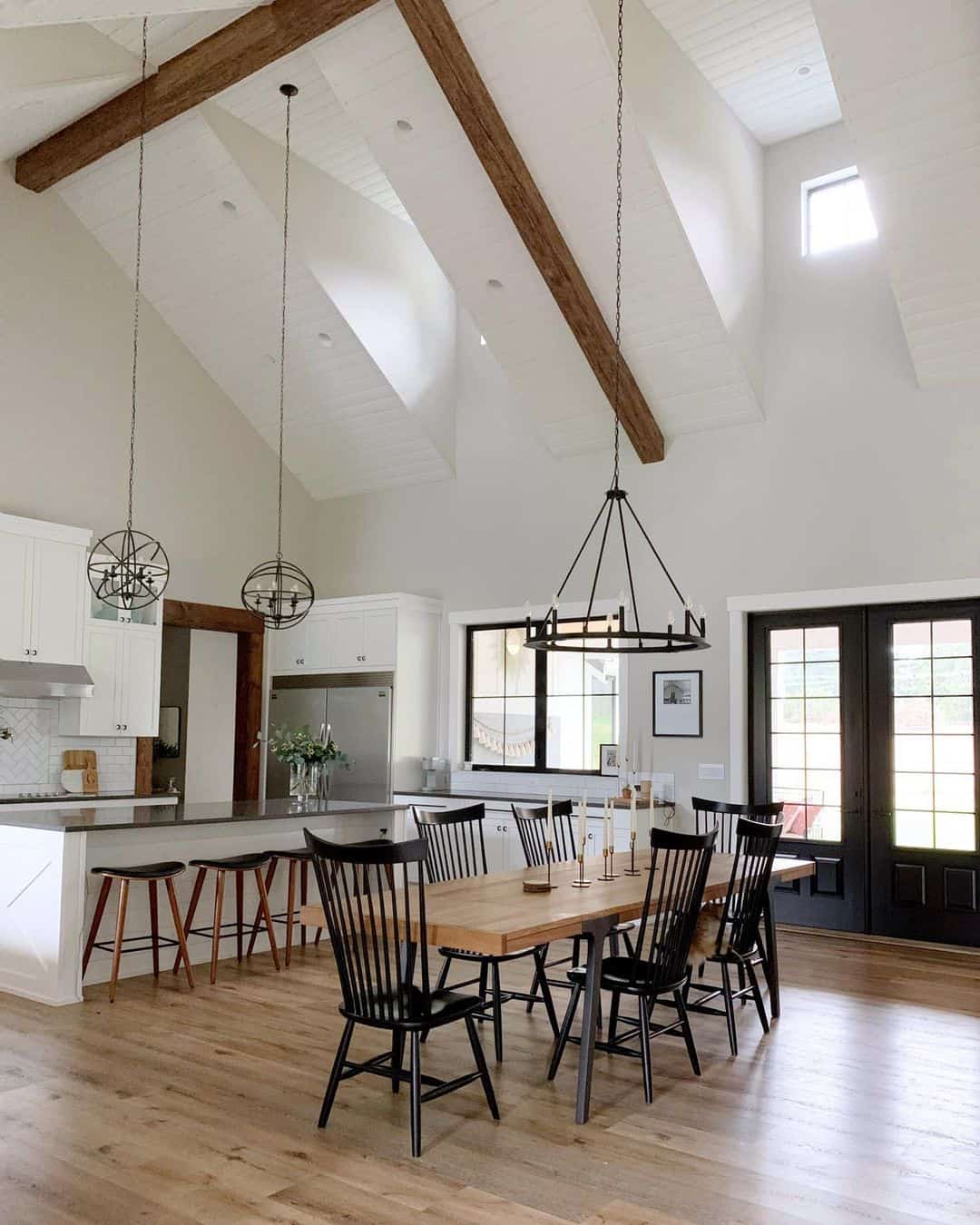 Wooden Dining Table With Black Spindle Chairs