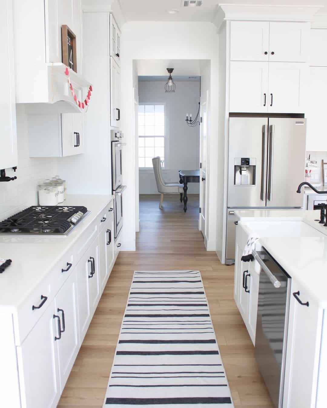 Striped Rug in All White Kitchen