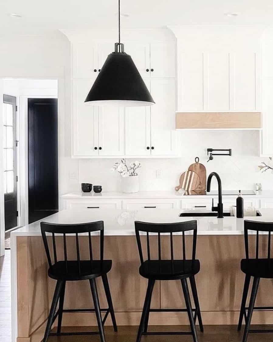 White Kitchen With Black Bar Stools