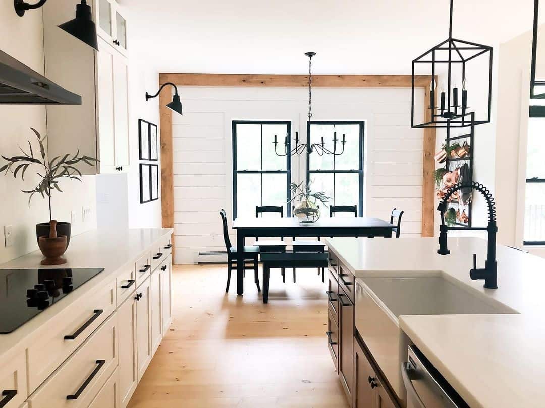 White Farmhouse Kitchen With Black Accents