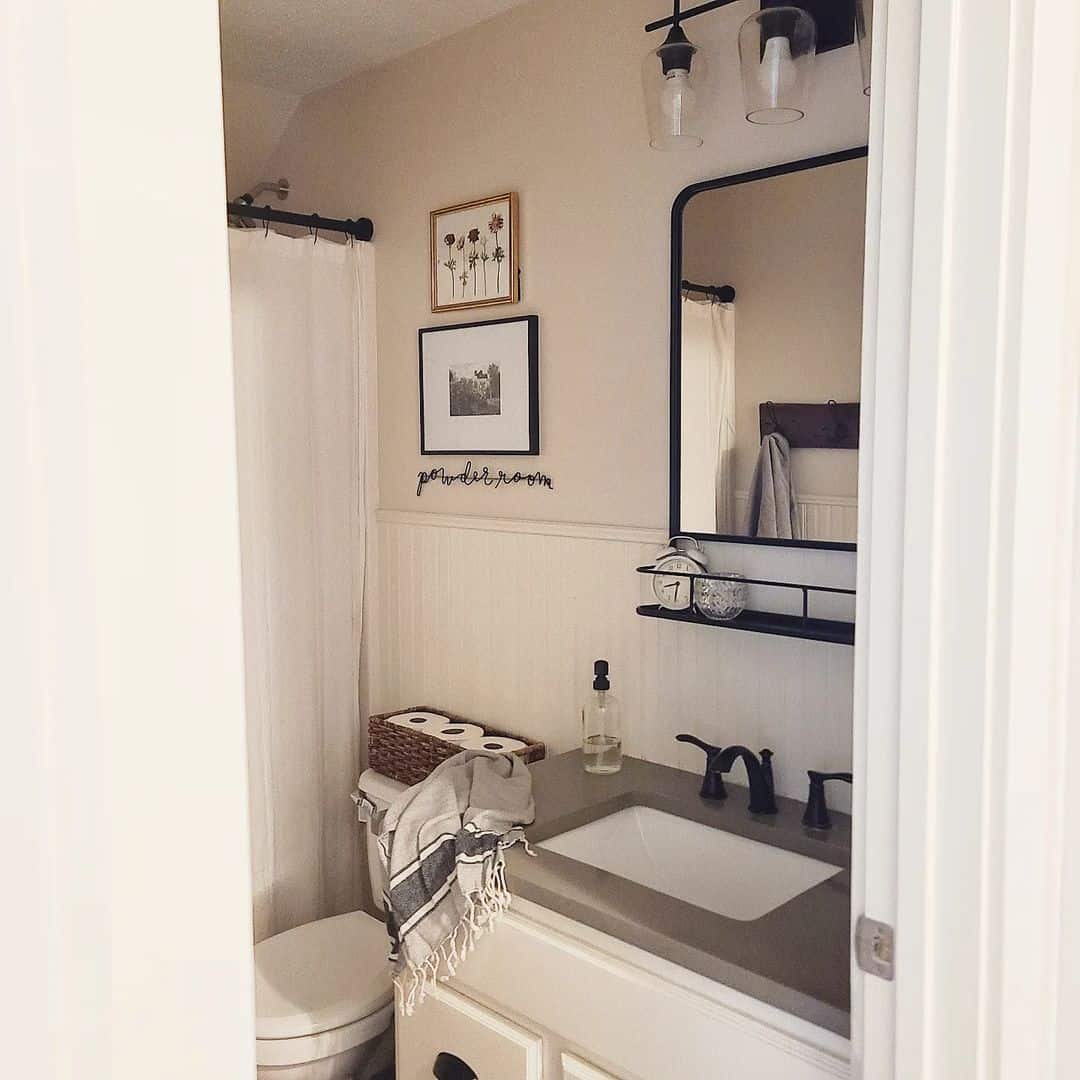 White Country Bathroom With Black Fixtures