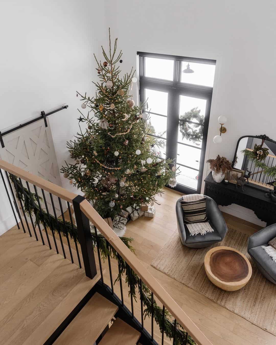 Staircase with Light Wood Stair Landing