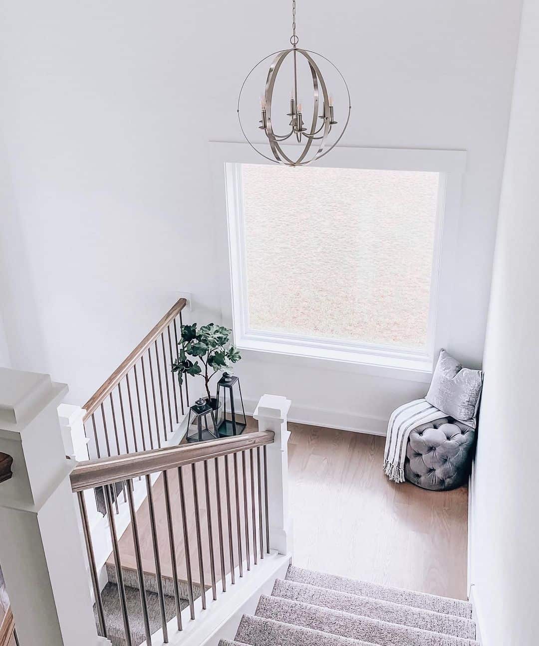 Staircase Landing with Modern Black Spindles