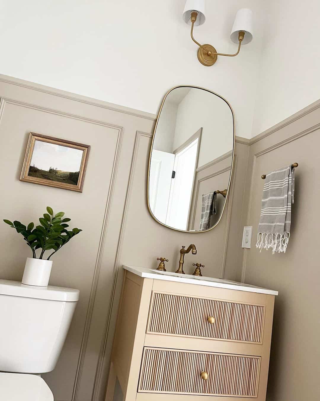 Beige Washstand With Brass Bathroom Towel Holder