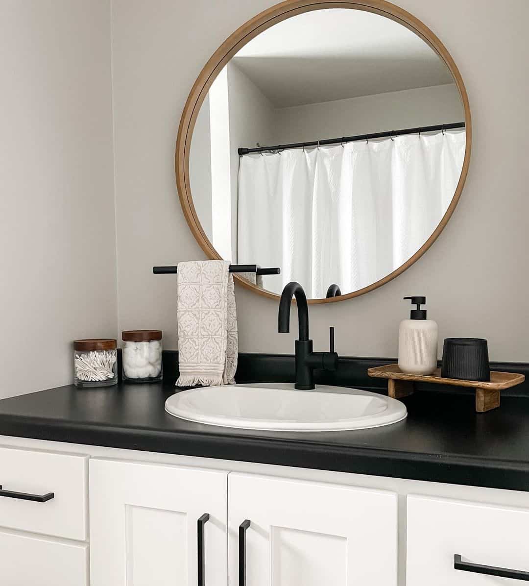 White Bathroom Cabinet With Black Counter