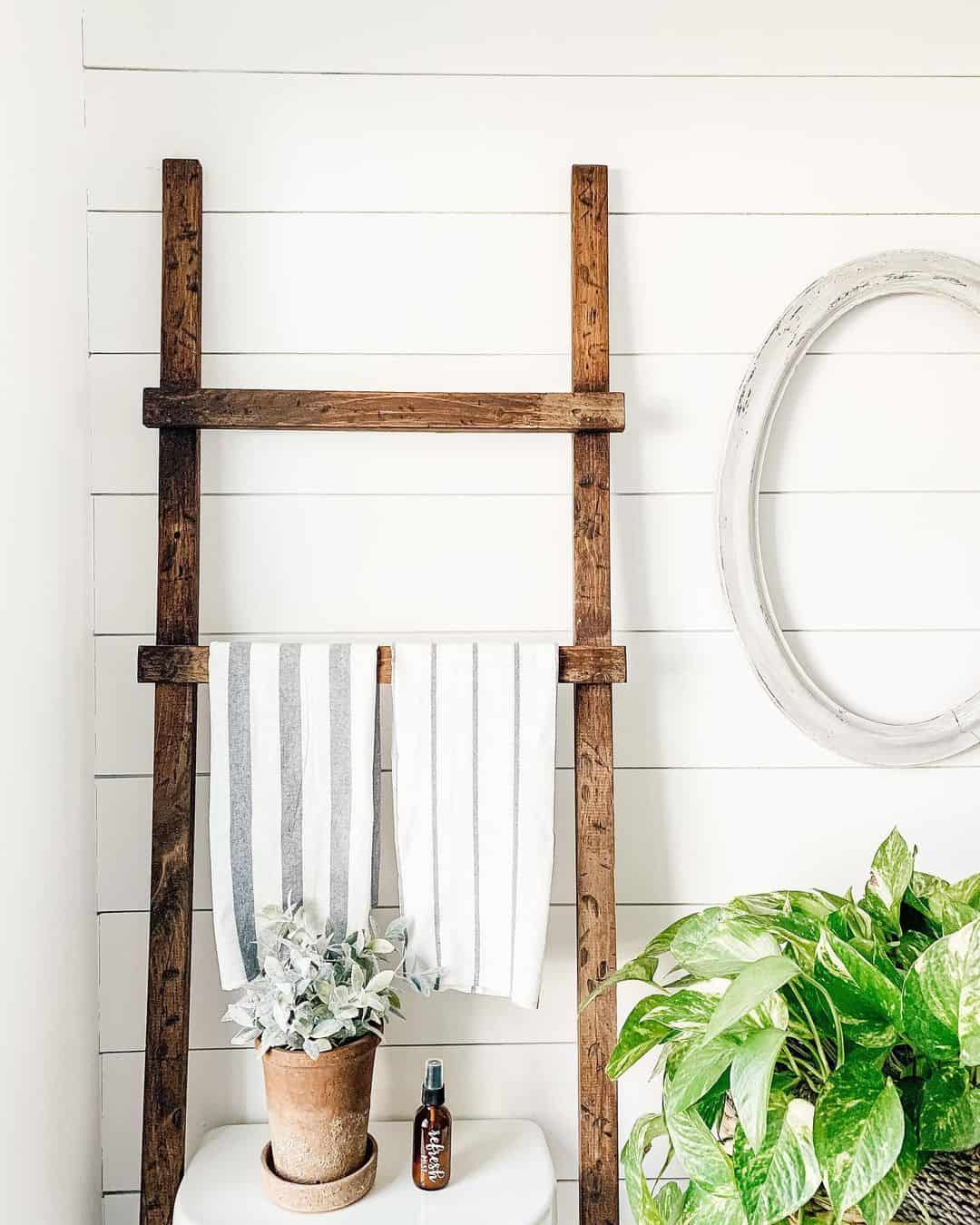 Stained Wood Bathroom Towel Ladder