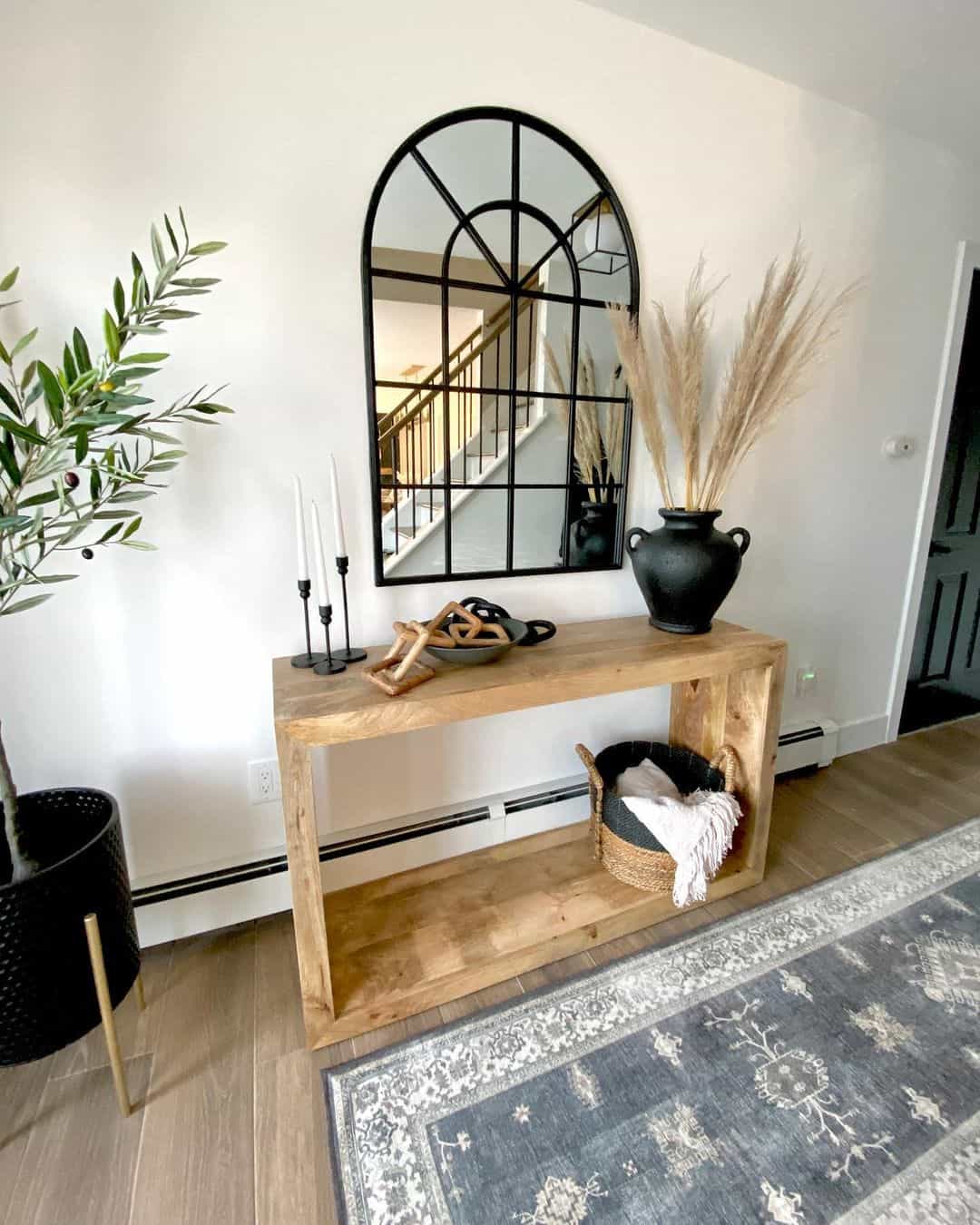 Modern Foyer With Dark Ash Wood Table