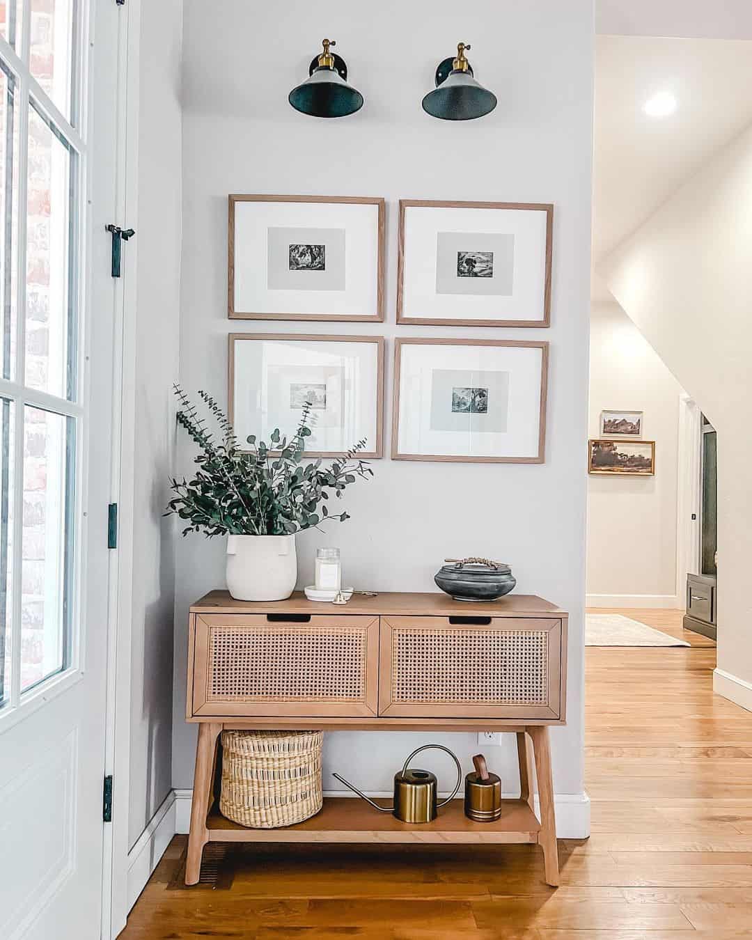 Modern Cane Wood Table With Illuminated Gallery Wall
