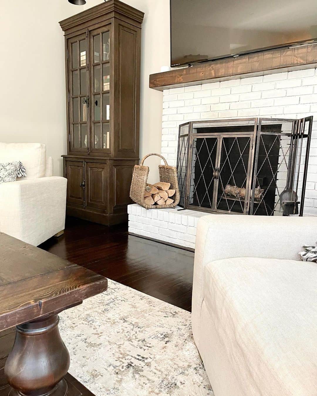Rustic Woven Firewood Holder for a Farmhouse Living Room