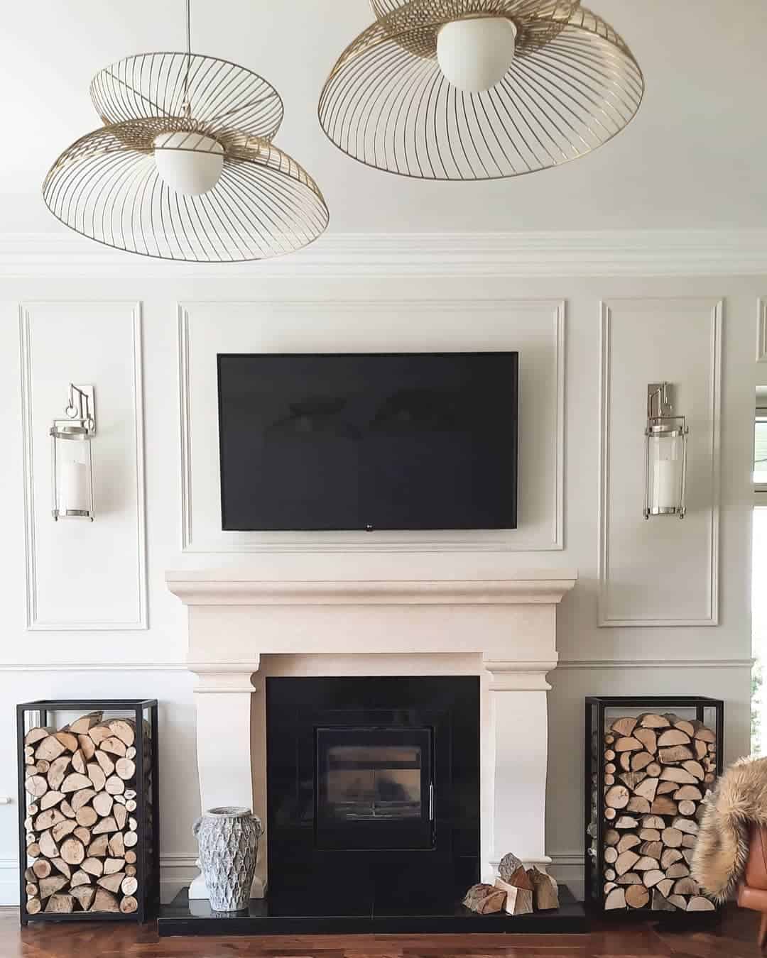 Farmhouse Living Room With Patterned TV Wall