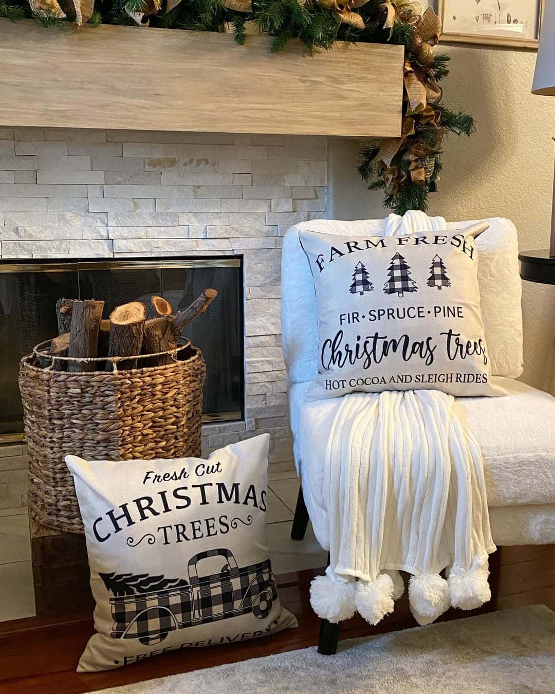 Woven Rattan Firewood Holder for a Holiday Farmhouse